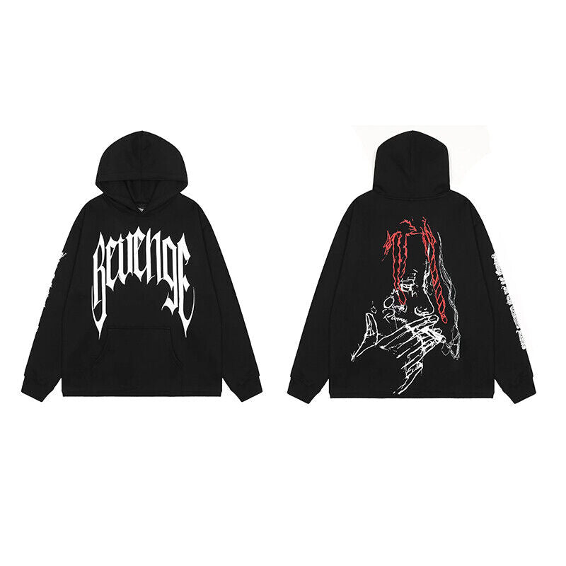 Revenge Embroidered XXX Dragon Bone Halloween Smoky Graffiti High-Street Hoodie