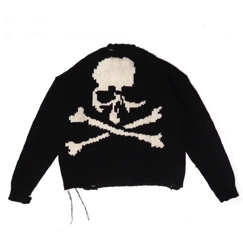 MMJ Heavyweight Skull Horsehair Cardigan Sweater High Street Loose Wool Knitted