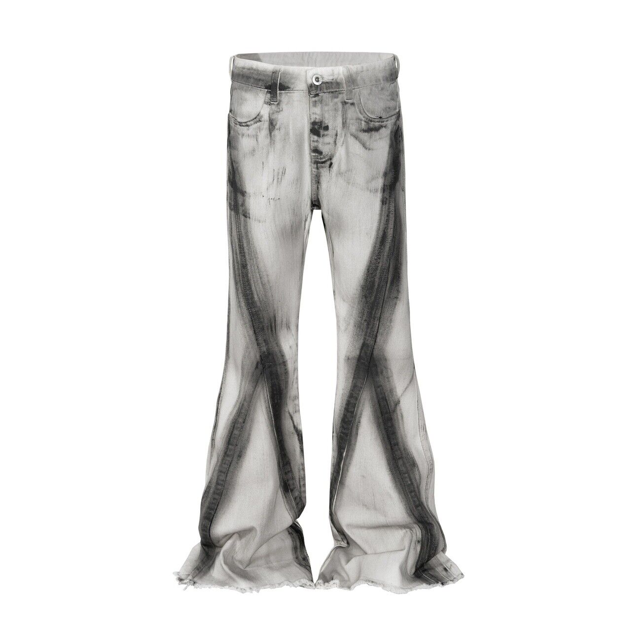 High Street RO Style Dirty Color Gradient Flare Jeans Distressed Retro Trousers