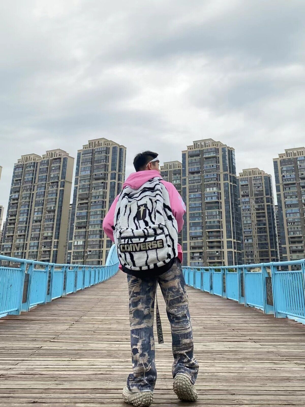 Self-Made Rick Owens Collaboration Zebra Stripe Large Street Plush Backpack