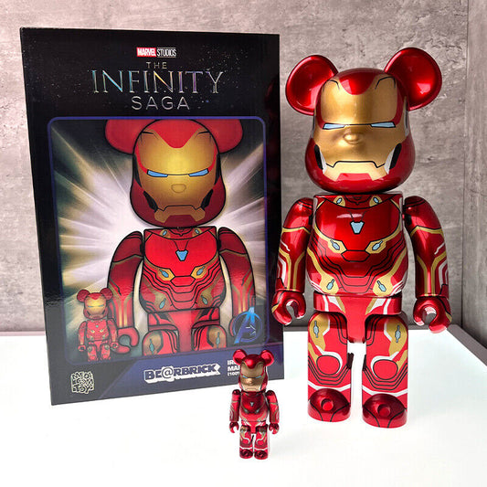 Bearbrick 400%+100% Iron Man X Spider-Man Building Block Violent Bear Figurine