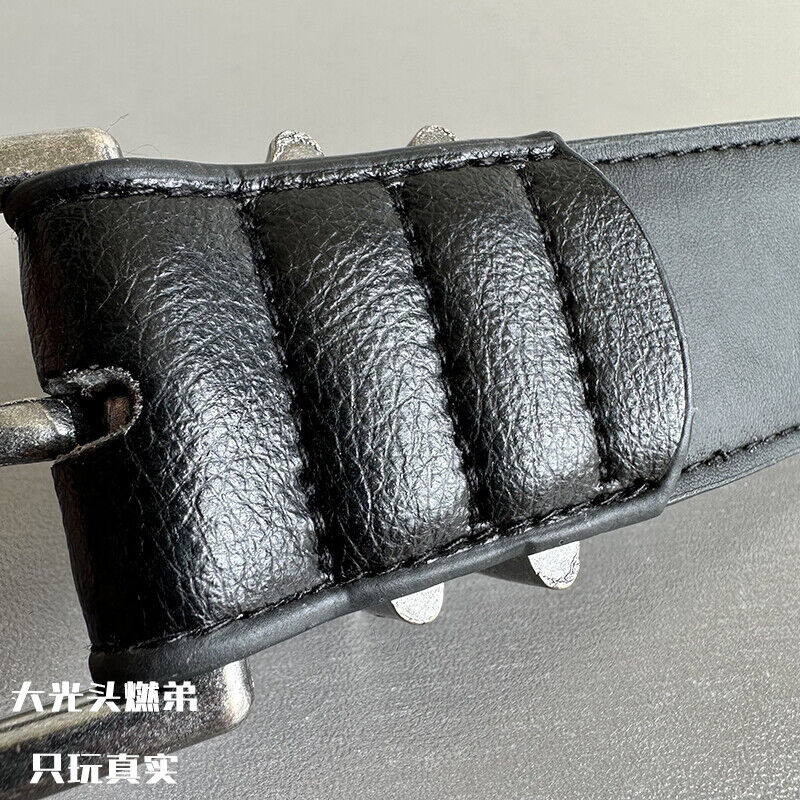 CH Ver Holy Sword Carved Roller Leather Belt Top Layer Cowhide 925 Silver-Plated