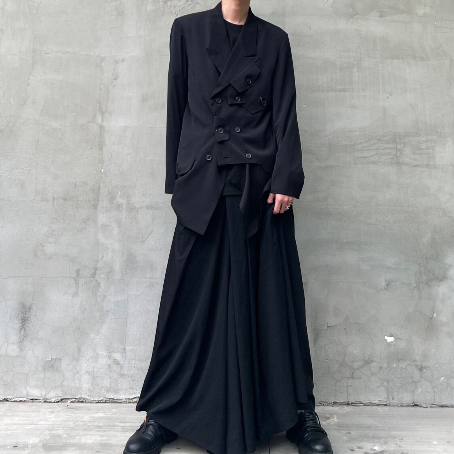 YohjiYamamo Tri-Acetate Hakama Flowing Silhouette Sculpted Wide-Leg Casual Pants