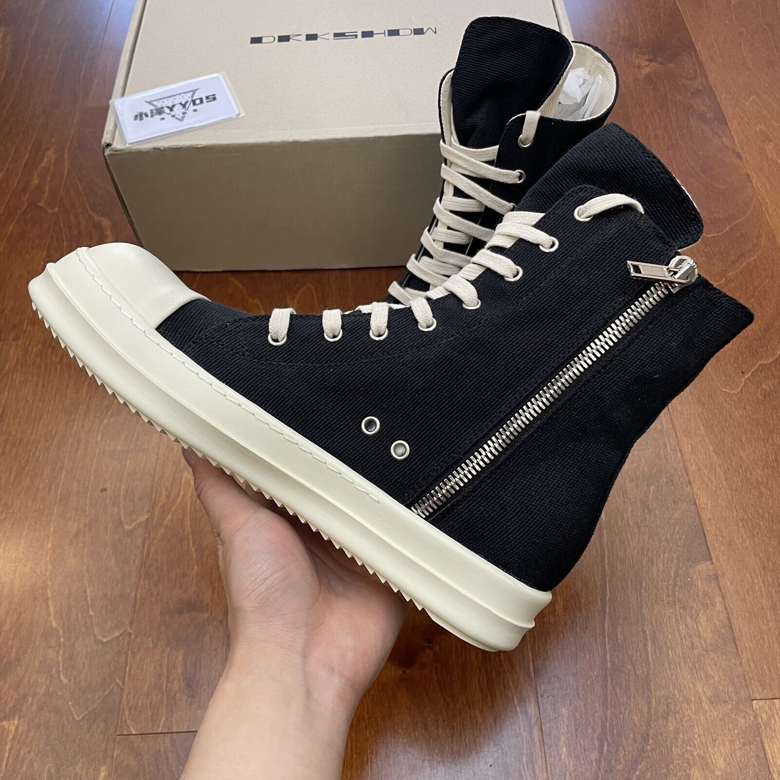 Correct Vers. Rick Owens Wax Surface Satin Sub-line Canvas Shoes High/Low Cut