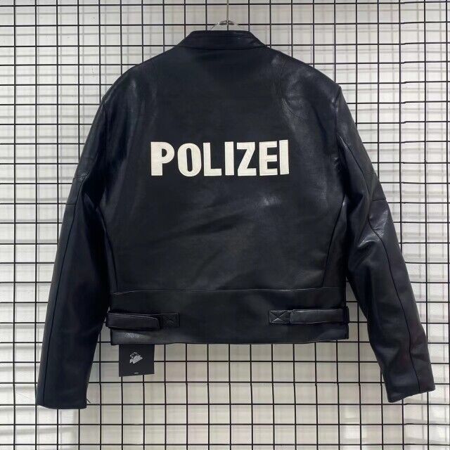 Original Vetements Motorcycle Leather Jacket Polizei Wild Man Biker Letter Print