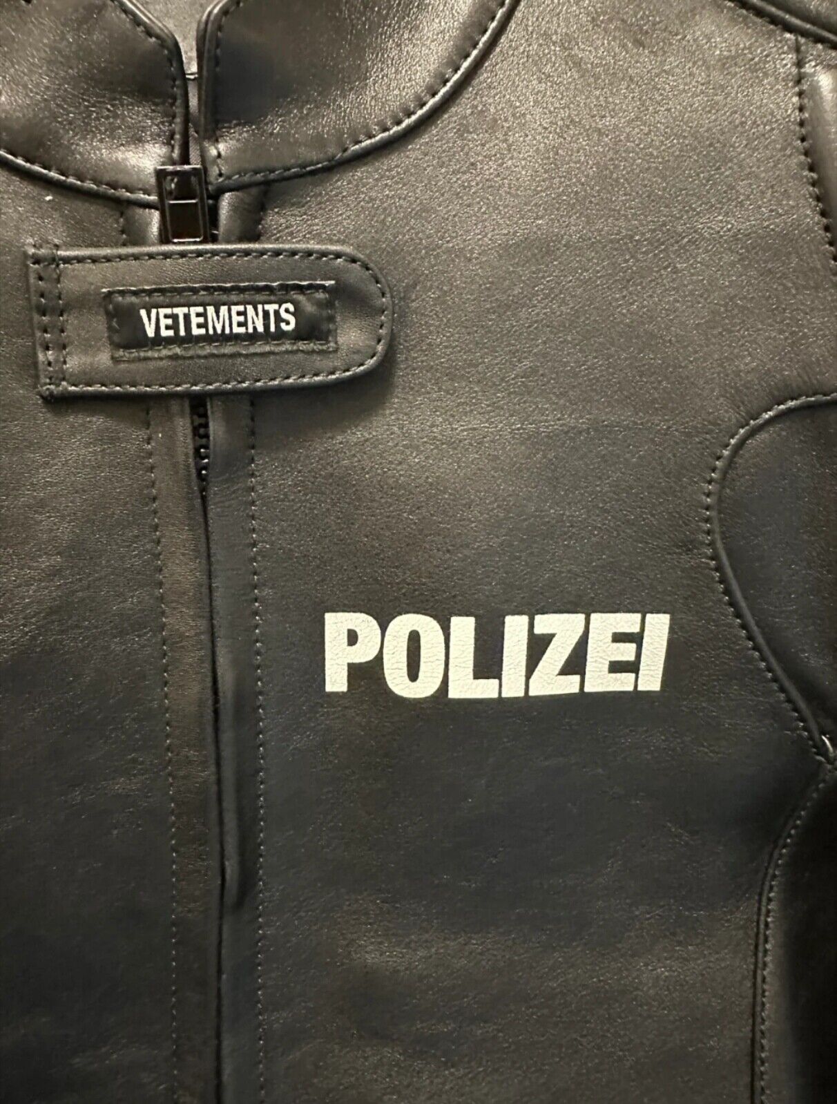 Original Vetements Motorcycle Leather Jacket Polizei Wild Man Biker Letter Print