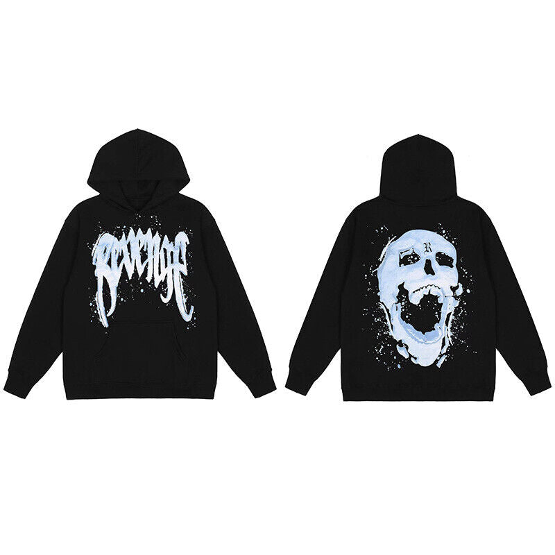 Revenge Embroidered XXX Dragon Bone Halloween Smoky Graffiti High-Street Hoodie