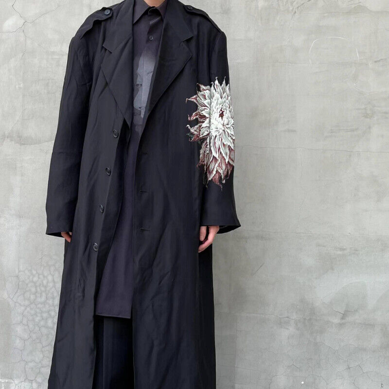 Yohji Yamamoto Dark Vibe White Flower Silk Printed Dahlia Thin Windbreaker Coats