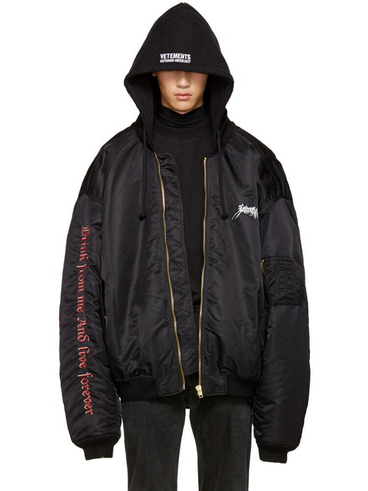 Self-Made VETEMENTS Embroidered Pentagram Magic Array Bomber Hooded Loose Jacket