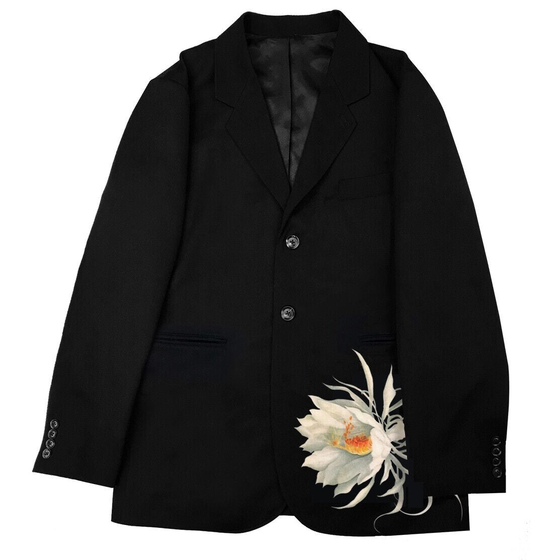 Yohji Yamamoto Style Dark Moonlight Beauty Night-blooming Cereus Printed Jacket