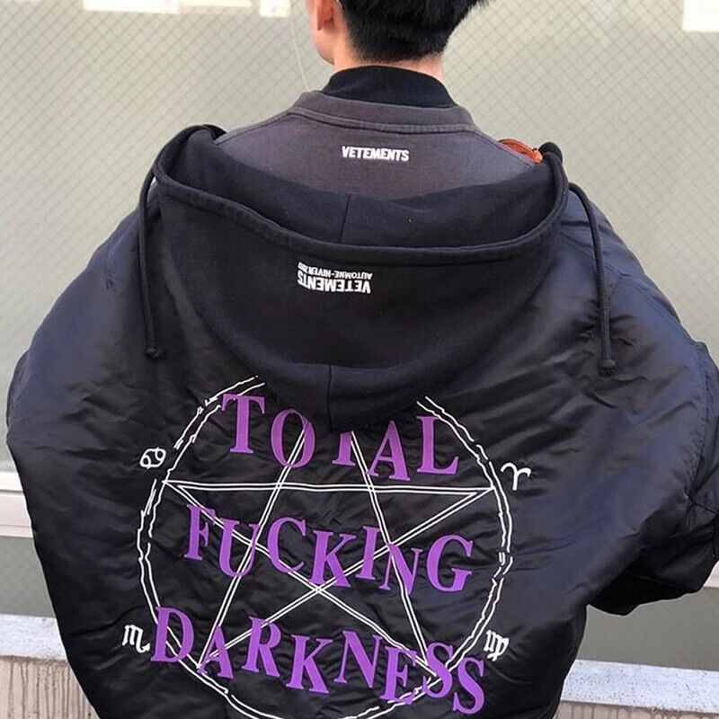 Self-Made VETEMENTS Embroidered Pentagram Magic Array Bomber Hooded Loose Jacket