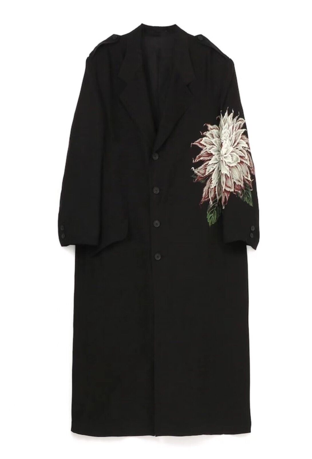 Yohji Yamamoto Dark Vibe White Flower Silk Printed Dahlia Thin Windbreaker Coats