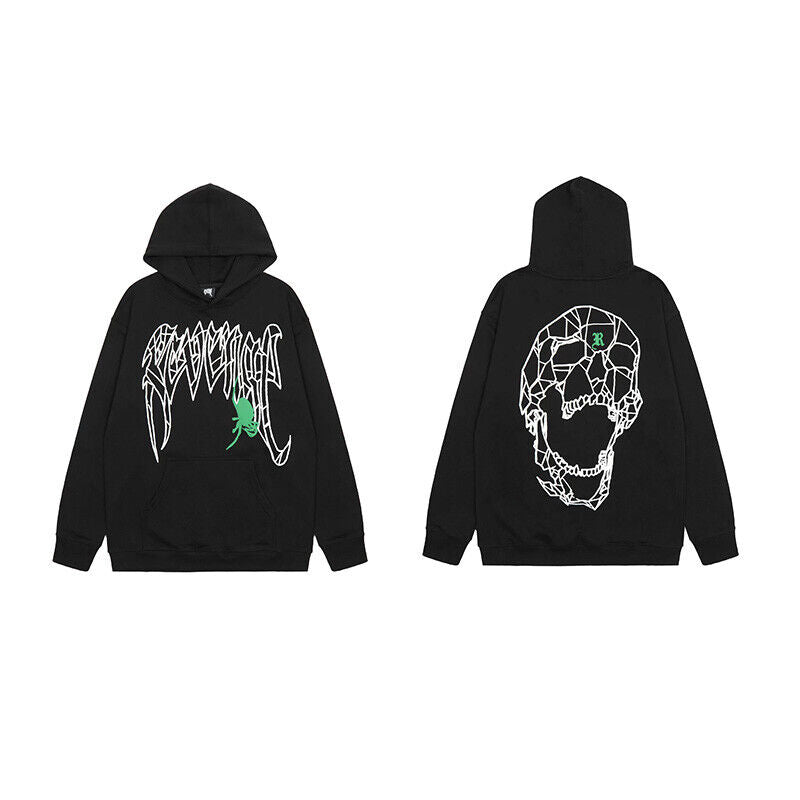 Revenge Embroidered XXX Dragon Bone Halloween Smoky Graffiti High-Street Hoodie