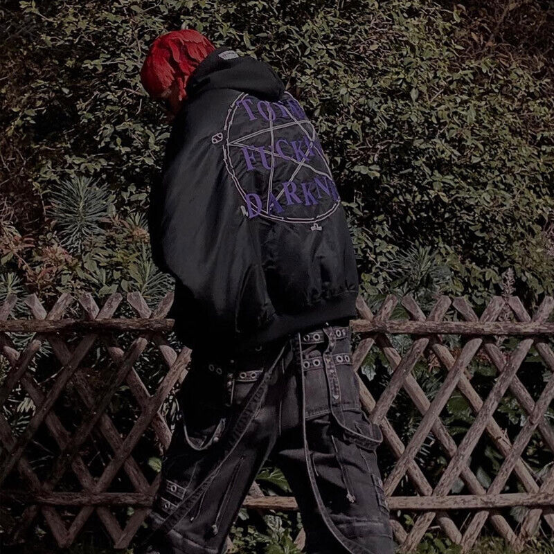 Self-Made VETEMENTS Embroidered Pentagram Magic Array Bomber Hooded Loose Jacket