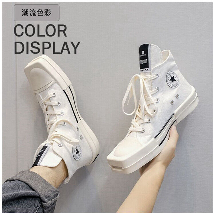 TETEVIP/R Round Square-Toe Casual Canvas Board Shoes Thick Sole Low-Cut Sneakers