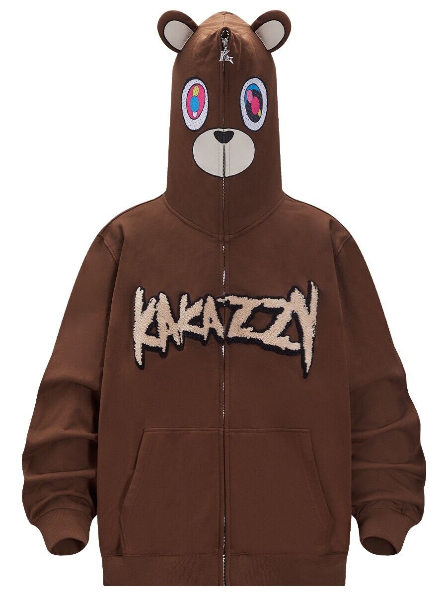 KAKAZZY Kanye Dropout Bear Hoodie – Street Vibes Unisex Zip-up Jacket Outerwear