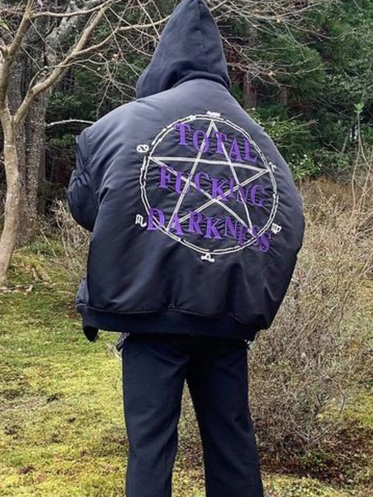 Self-Made VETEMENTS Embroidered Pentagram Magic Array Bomber Hooded Loose Jacket