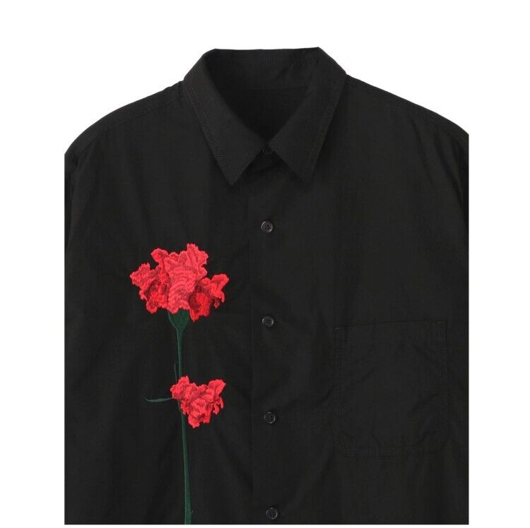 Yohji Yamamoto Style Carnation Embroidered Long Sleeve Loose Casual Shirt Unisex