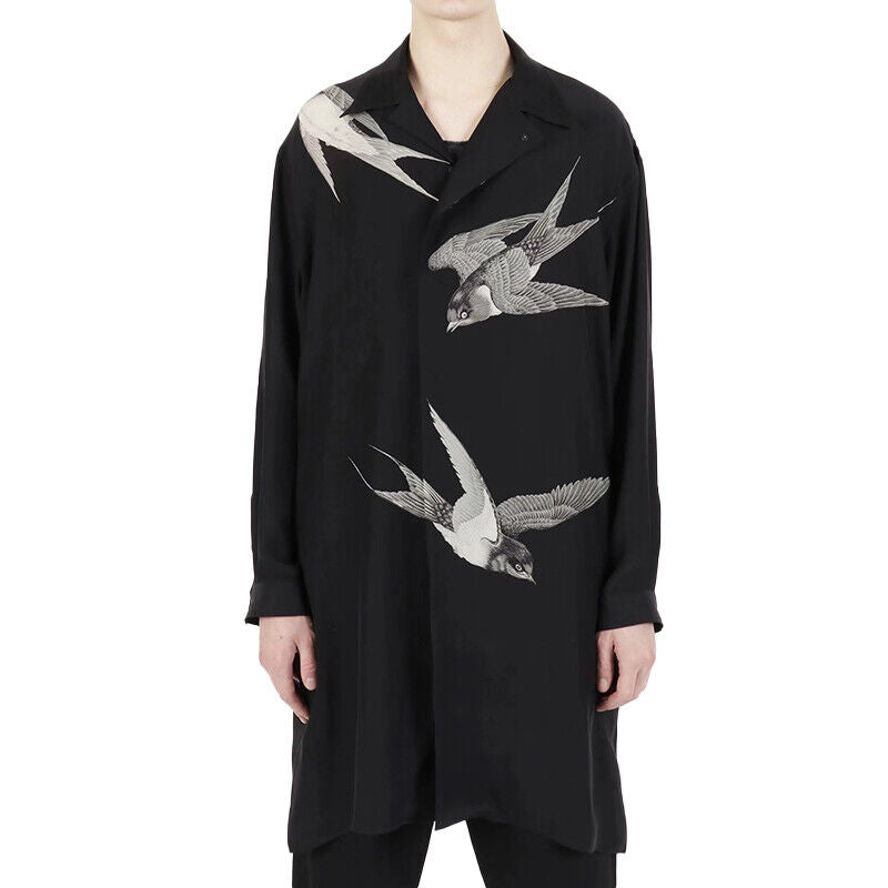 Self-Made Yohji Yamamoto 21AW Dark Silk Swallow Print Back Patch Casual Shirt