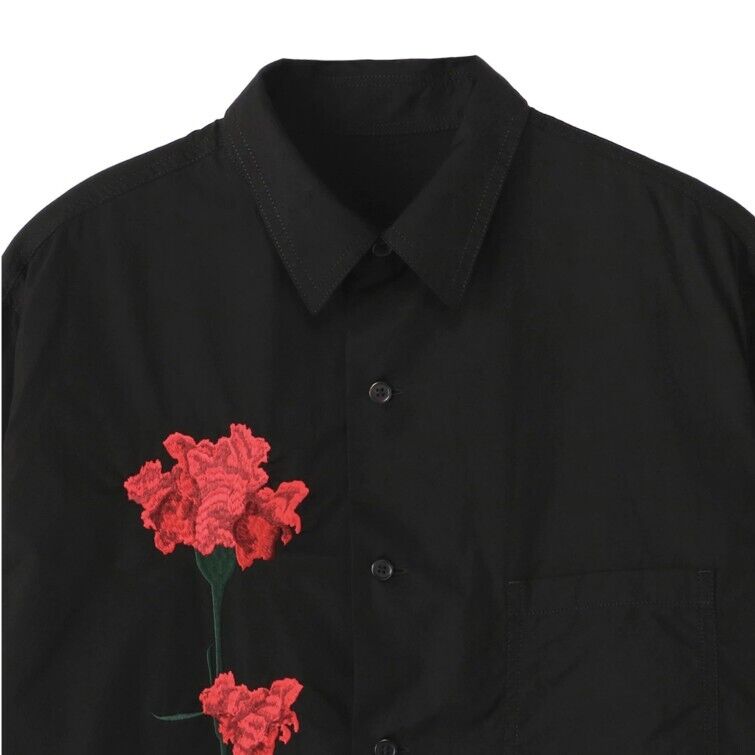 Yohji Yamamoto Style Carnation Embroidered Long Sleeve Loose Casual Shirt Unisex