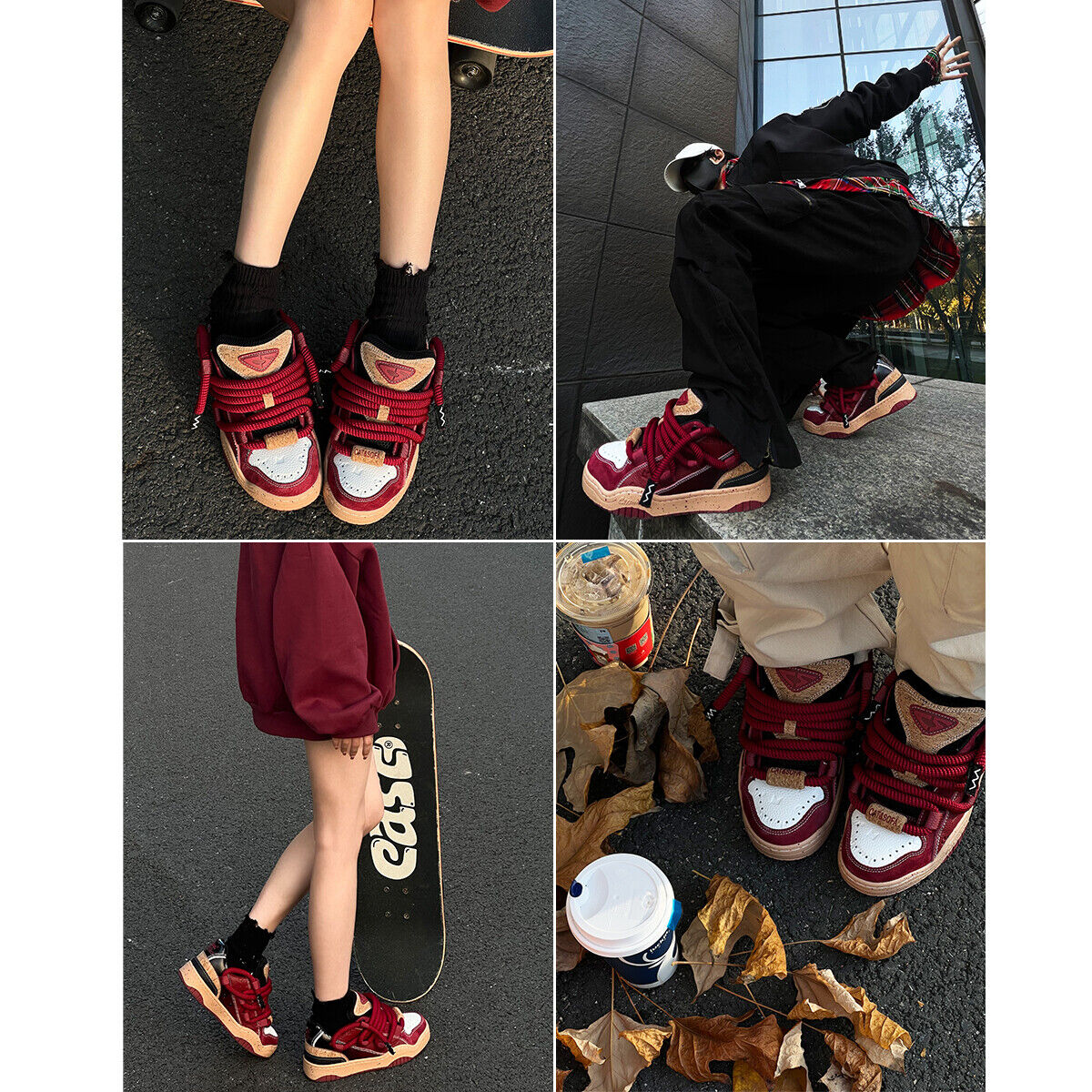 CAT&SOFA Soft Cork Burgundy Wine Vibe Couples Skate Shoes Sneaker