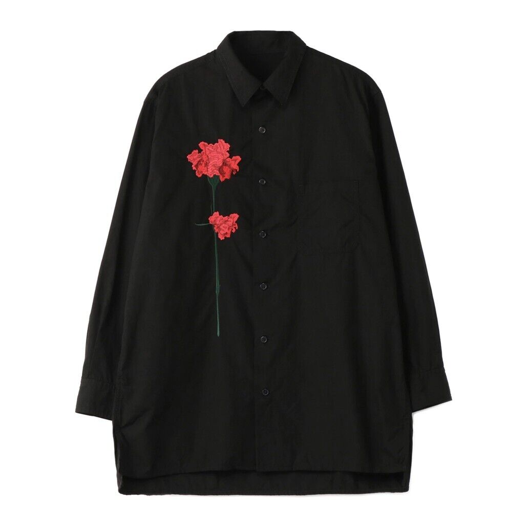 Yohji Yamamoto Style Carnation Embroidered Long Sleeve Loose Casual Shirt Unisex