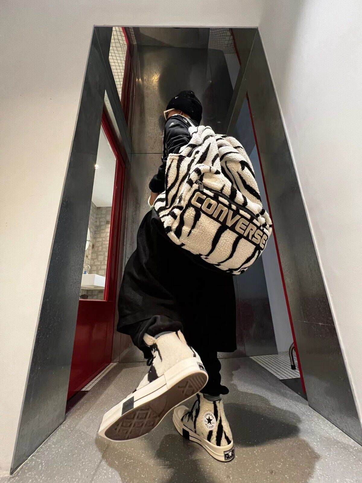 Self-Made Rick Owens Collaboration Zebra Stripe Large Street Plush Backpack