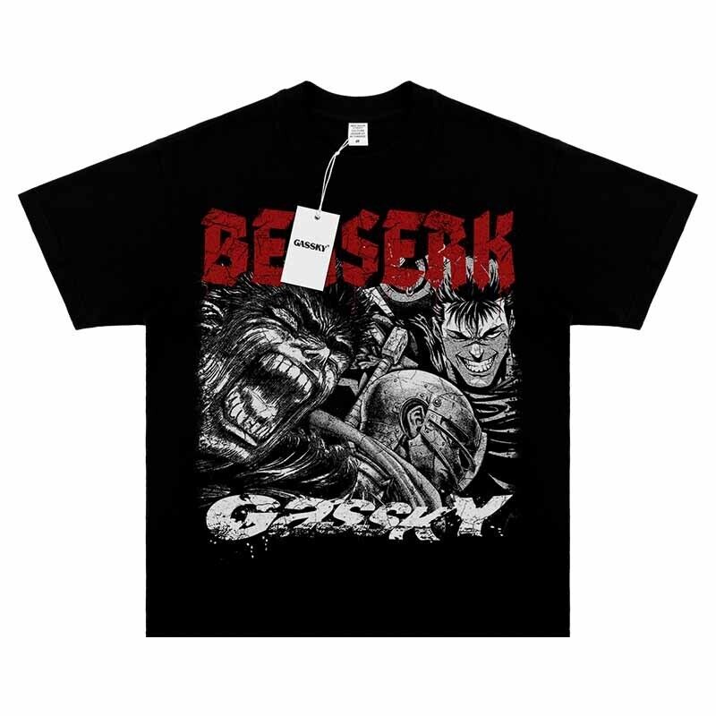 Gassky Berserk: Guts Warrior Vintage Anime Print Tee Retro Washed Short Sleeve