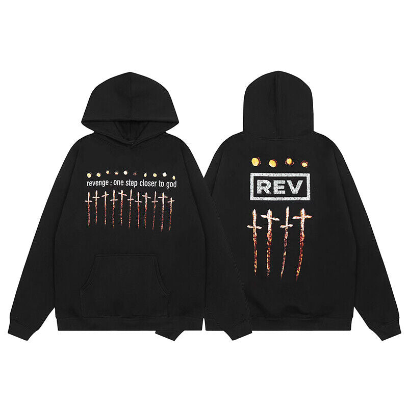 Revenge Embroidered XXX Dragon Bone Halloween Smoky Graffiti High-Street Hoodie