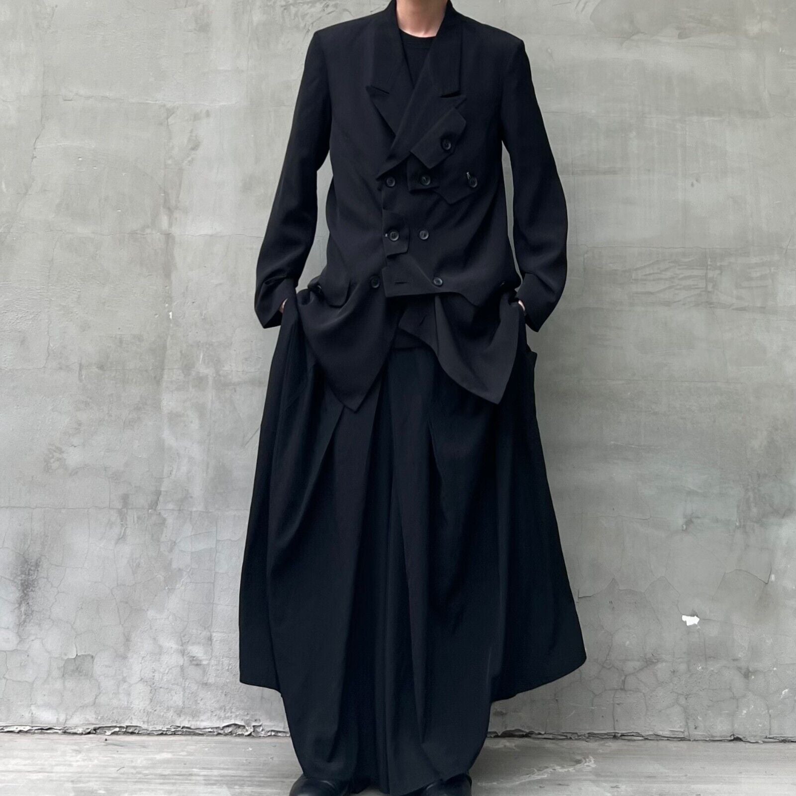 YohjiYamamo Tri-Acetate Hakama Flowing Silhouette Sculpted Wide-Leg Casual Pants