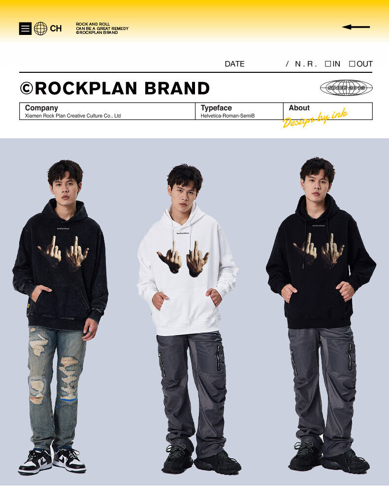 Rock Plan Cotton Hoodie Friendly Gesture Print, Featuring Middle Finger Graphic