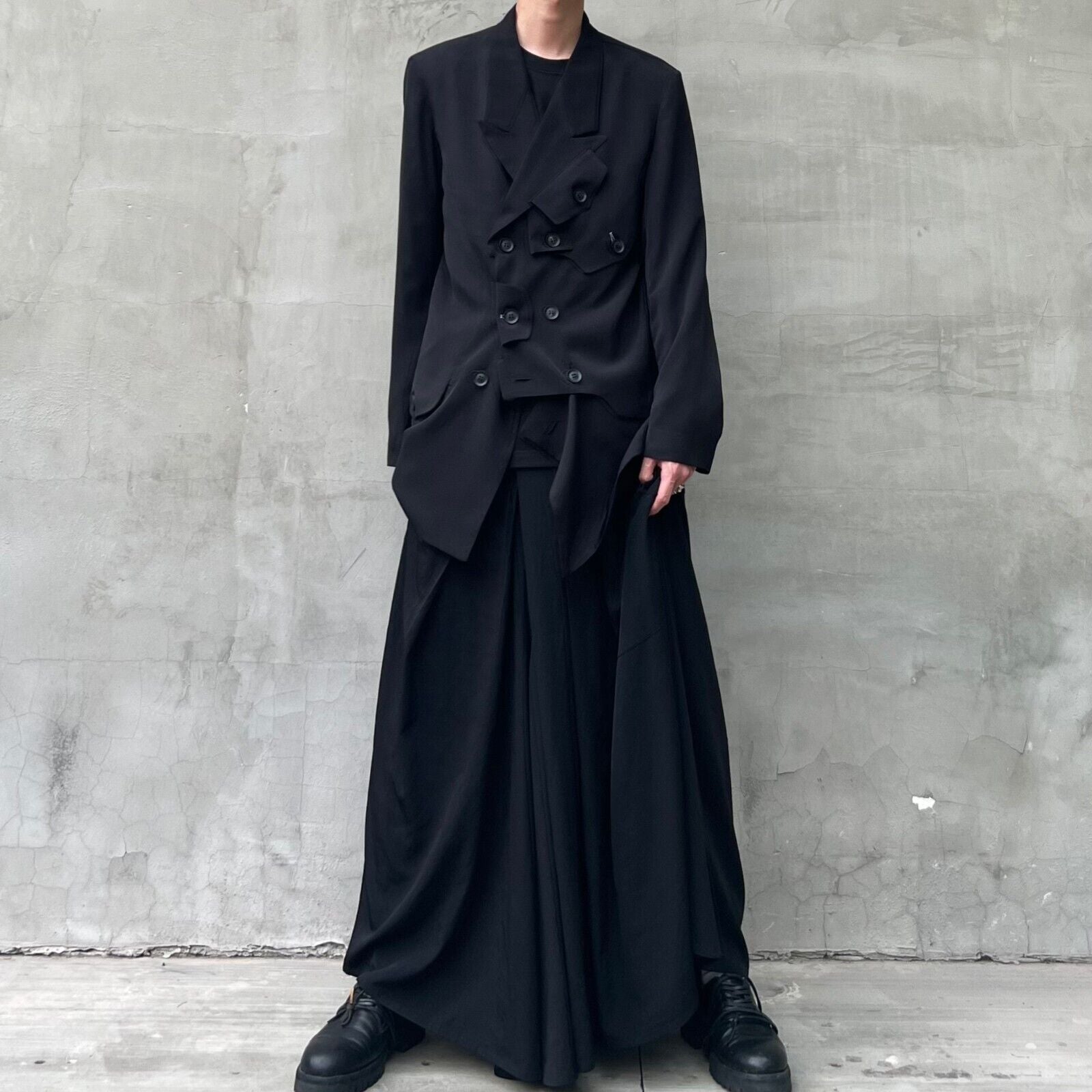 YohjiYamamo Tri-Acetate Hakama Flowing Silhouette Sculpted Wide-Leg Casual Pants