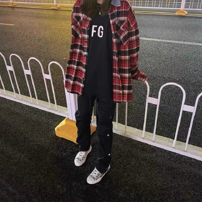 Self-made Fear of God FOG Fifth Season Red Checkered Shirt High Street Loose Fit