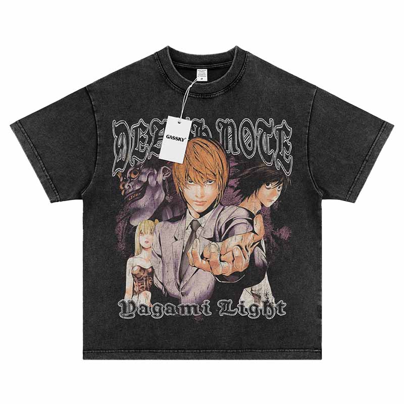 Gassky Death Note T-Shirt – Light Yagami Anime Print Vintage Washed Tee