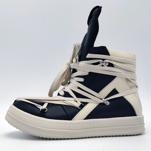 Self-made Rick Owen Reverse Triangle High-Top Leather Shoes Thick Sole Sneakers