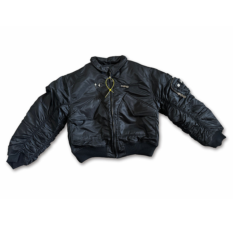 Donclickin Thug Club Star&Moon Studded Bomber – Short-Cut Cotton Flight Jacket