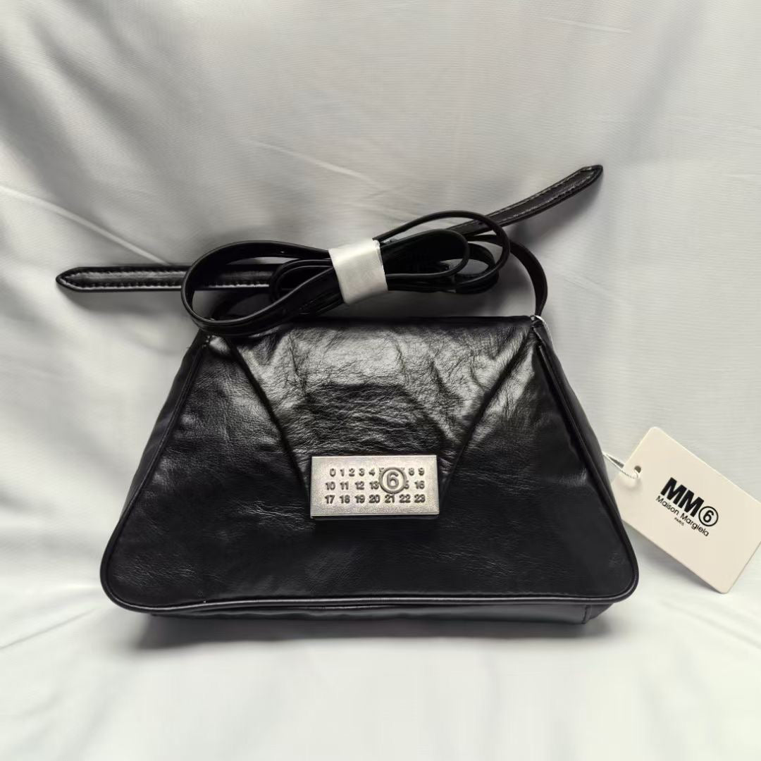 MM6 Maison Vintage Distressed Embossed Flap Messenger Margiela Leather Bag