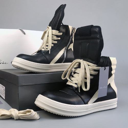 Self-made Rick Owen Reverse Triangle High-Top Leather Shoes Thick SoleSneakers Short Boots