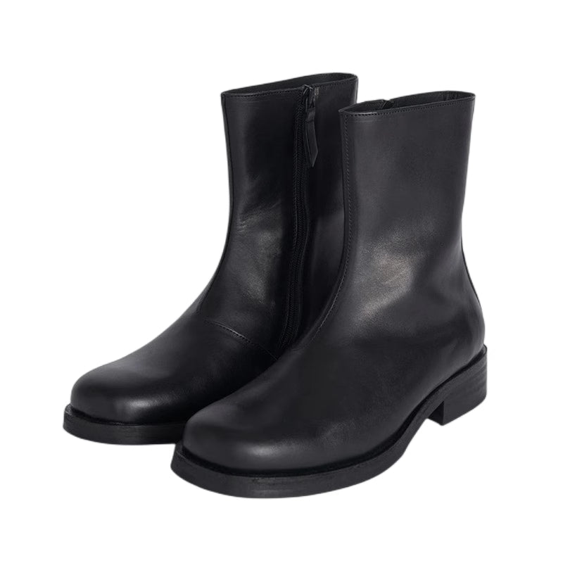 Our Legacy Black Leather Mid-Calf Chelsea Boots High-End Unisex Short Boots