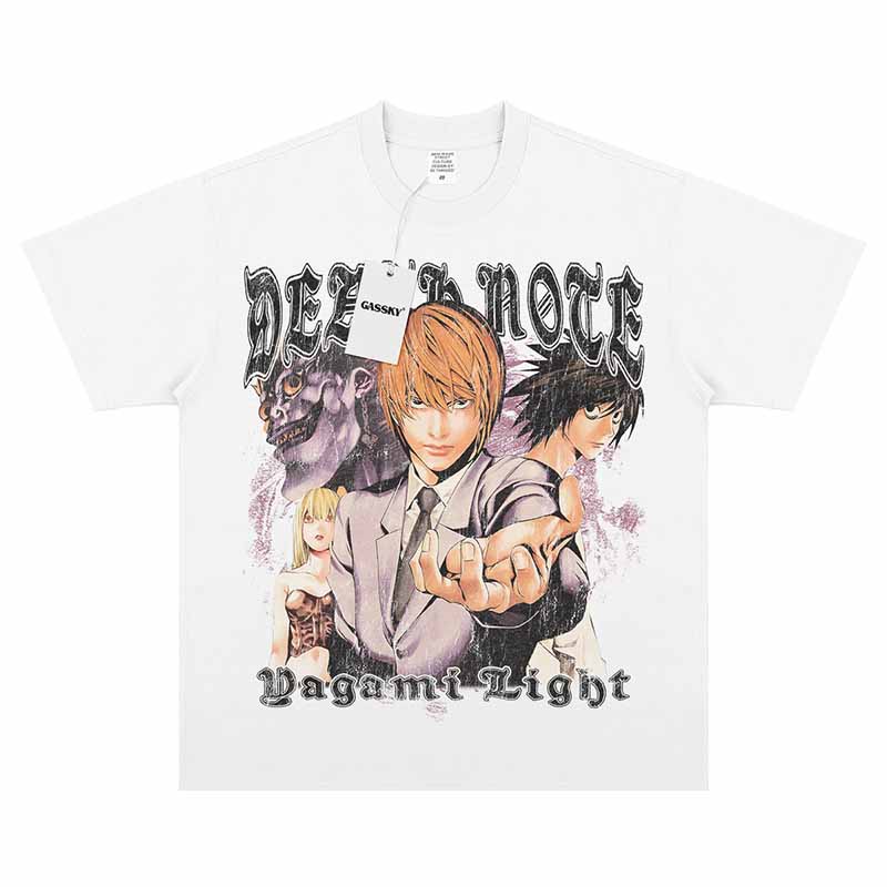 Gassky Death Note T-Shirt – Light Yagami Anime Print Vintage Washed Tee