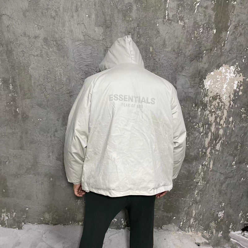 Self-made FOG Essentials Down Jacket Fear of God Zip-Up Hooded Puffer Coat