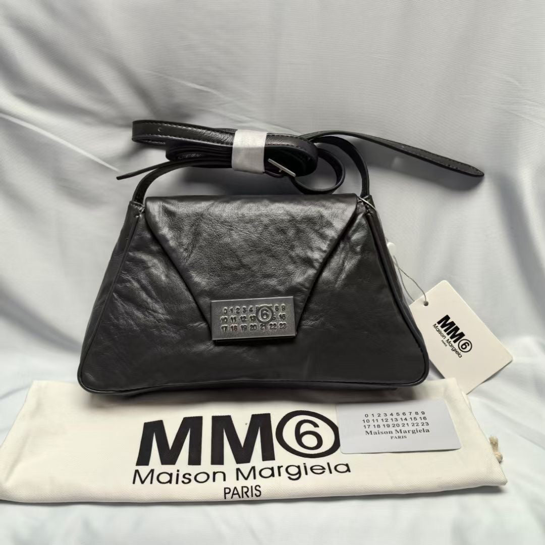 MM6 Maison Vintage Distressed Embossed Flap Messenger Margiela Leather Bag