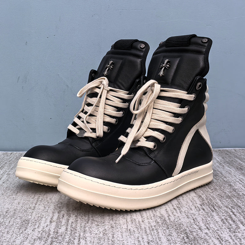 Self-made Rick Owen Reverse Triangle High-Top Leather Shoes Thick Sole Sneakers