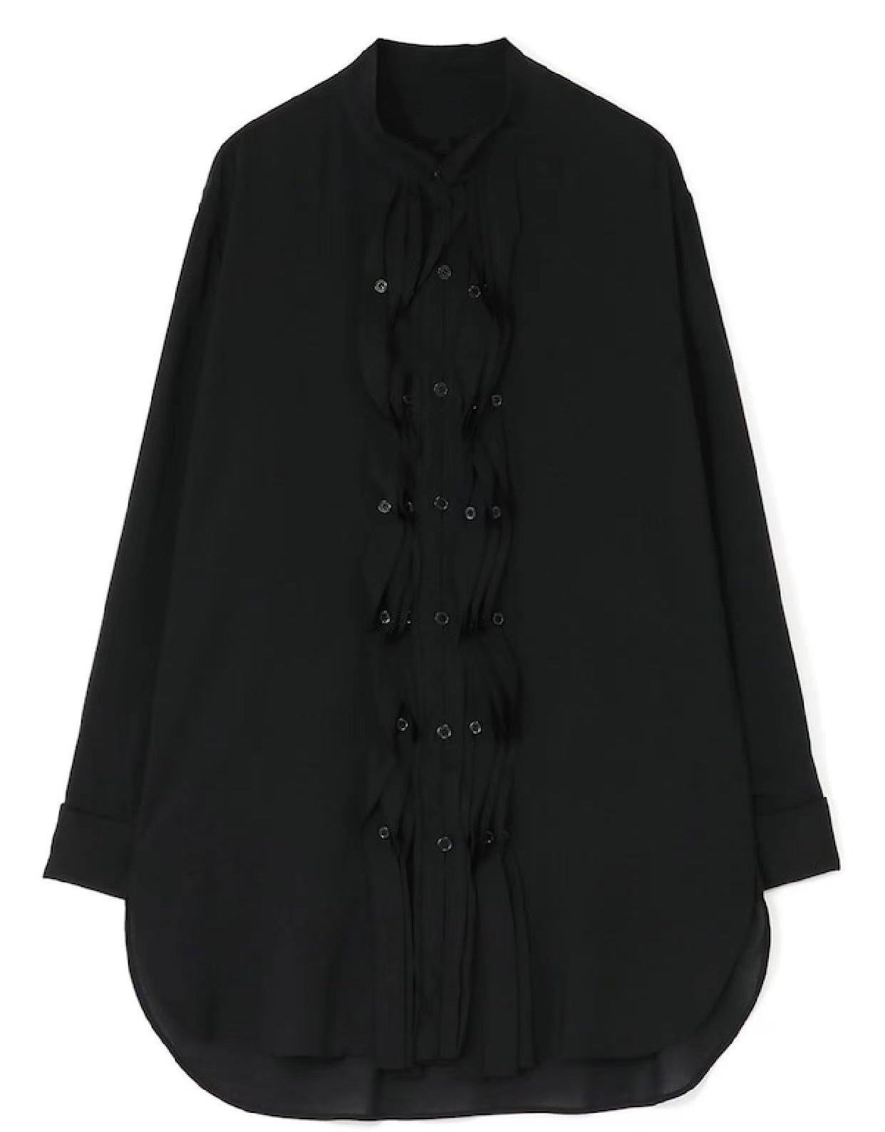 Yohji-Yamamoto Dark Pleated Torn Cotton Silk Blend Shirt Monochrome Palace Style