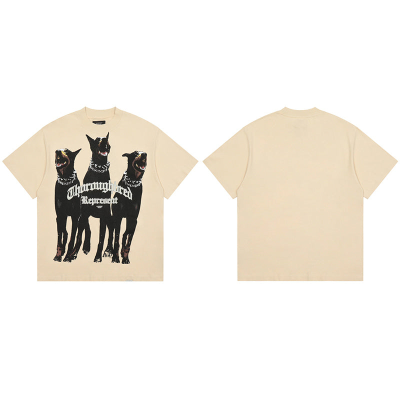 Self-made REPRESENT Washed Distressed Doberman Shark Short-Sleeve T-Shirt FOG