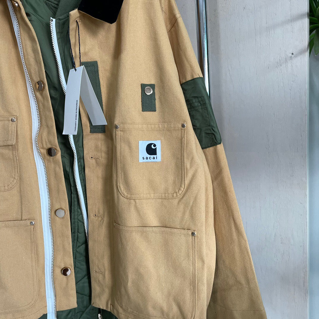 Self-made Detroit Double Collar Carhartt X Sacai Jacket Canvas Patchwork Workwear