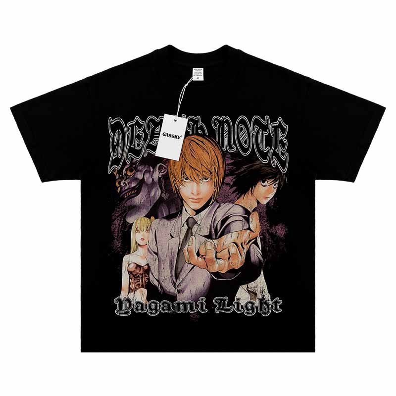 Gassky Death Note T-Shirt – Light Yagami Anime Print Vintage Washed Tee