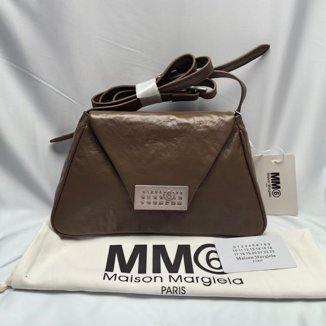 MM6 Maison Vintage Distressed Embossed Flap Messenger Margiela Leather Bag