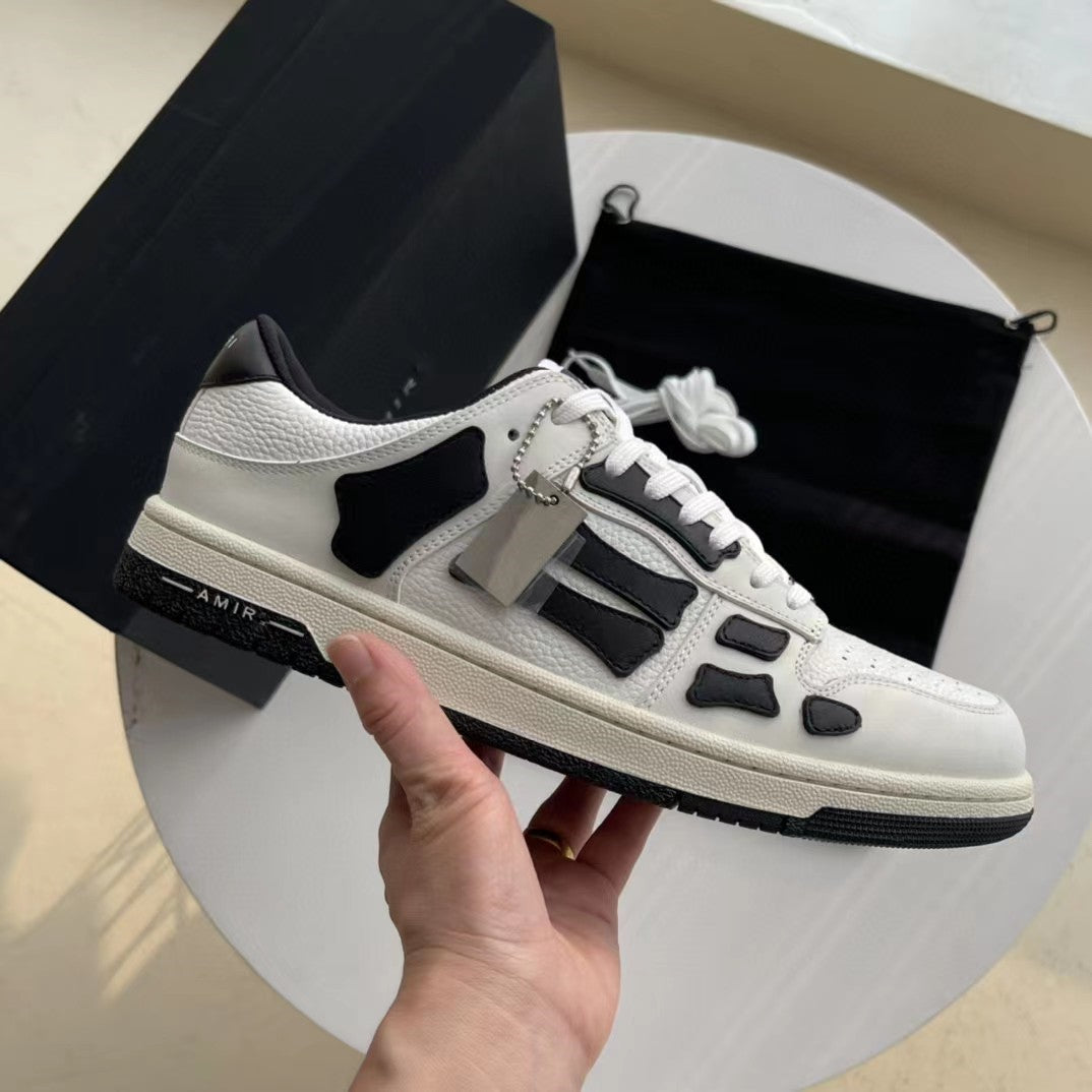 2023SS AMIRI Bone Shoes Lychee Grain Top Layer Cowhide  Low-top Leisure Board Shoes