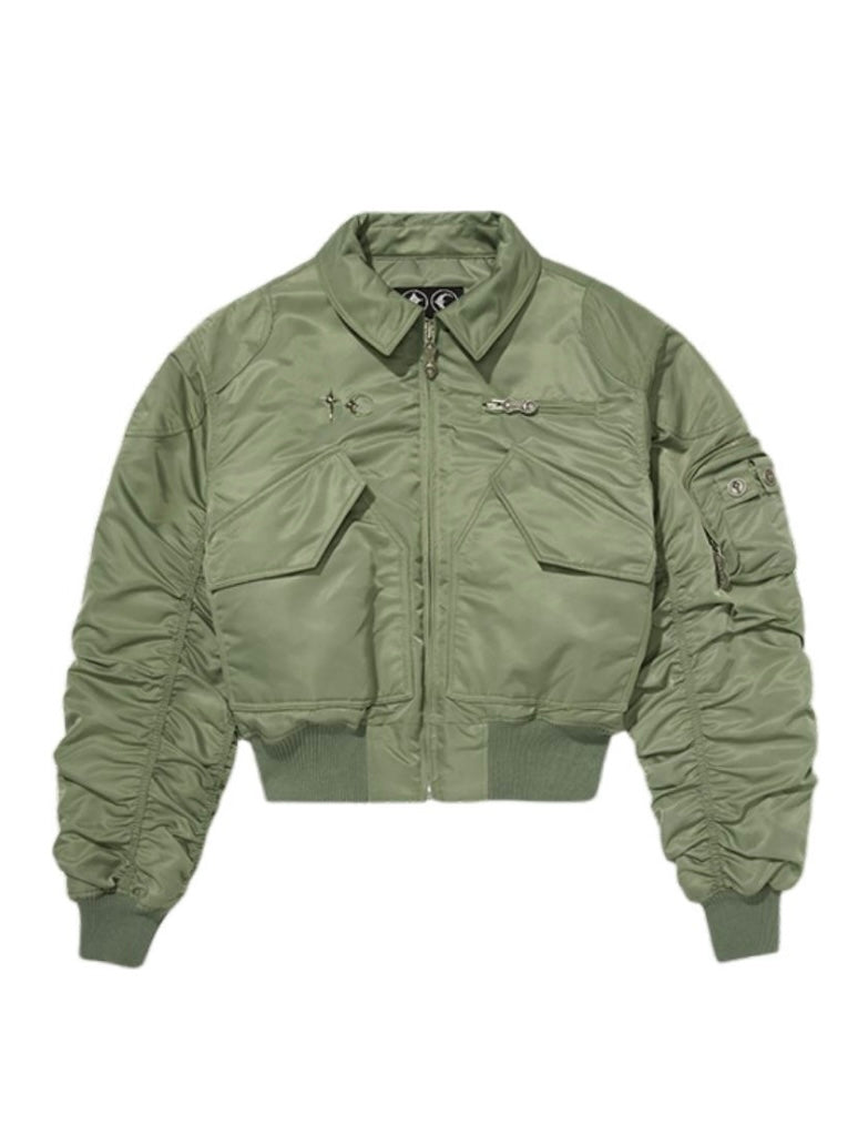 Donclickin Thug Club Star&Moon Studded Bomber – Short-Cut Cotton Flight Jacket